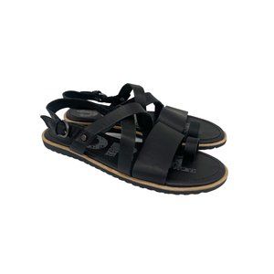 Sorel Ella Criss Cross Black Leather Strappy Sandals Shoes NL3281-010 Womens 6.5